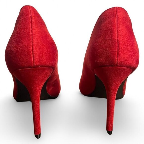 ORIPALLA Stiletto High Heels Pumps, 4” Heel, Pointed Toe, Red Suede, Size 8.5 - Picture 5 of 10